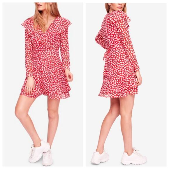 Free People Ruffle Mini Wrap Dress Long Sleeves - Picture 1 of 13